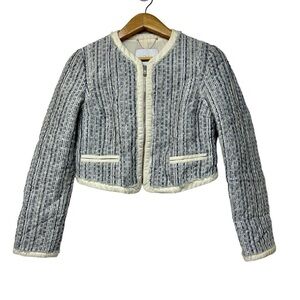 ADAM ADAM LIPPES TWEED OPEN BLAZER JACKET BLUE/CREAM SIZE XS academia Quilted